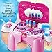 WolVol Electric Take Along Kids Salon Vanity Playset Activities with Mirror and Working Hair Dryer, Folds into Step Stool (Pink)