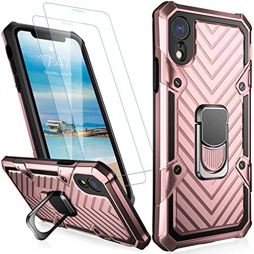MERRO iPhone Xs Max Case with Display Protector[2 Pack],Cross 16ft. Drop Examined Army Grade Heavy Obligation Shockproof Cowl with Kickstand,Protecting Cellphone Case for Apple iPhone Xs Max Rose Gold