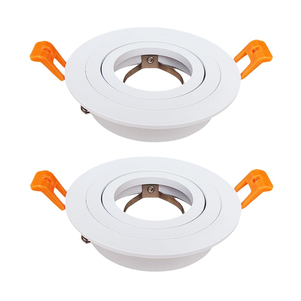 Photo 1 of 2 white circular embedded LED spotlight frames per box, outer diameter of the lamp shell: 3.62 inch(92mm), opening size: 3.07 inch(78mm), adjustable Angle GU10 downlight housing (excluding bulb)