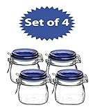 Bormioli Rocco Fido Square Jar with Blue Lid, 17-1/2-Ounce (Set of 4)