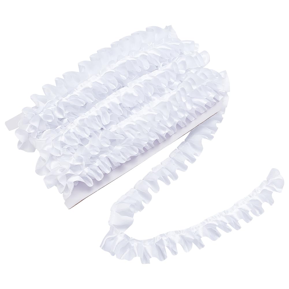 MAYJOYDIY 20m 2.5cm White Satin Ruffle Trim Fabric Trims Satin Pleated Lace Ribbon Vintage Edging Trimmings Fabric for Curtain Sewing Craft Wedding Dress DIY Decor Applique
