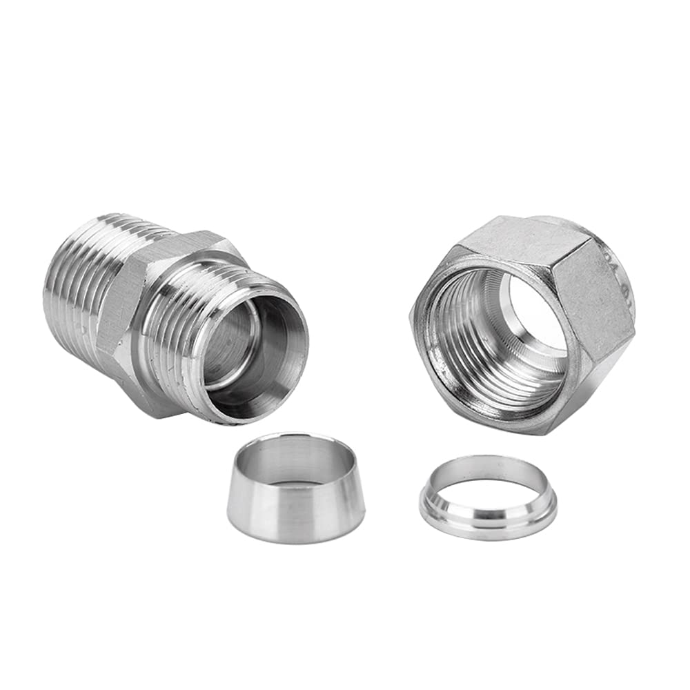 Photo 1 of Pysrych 304 Stainless Steel Compression Fitting 1" Tube OD x 1" NPT Male Coupler Straight Adapter Connect with Double Ferrules Pack of 1