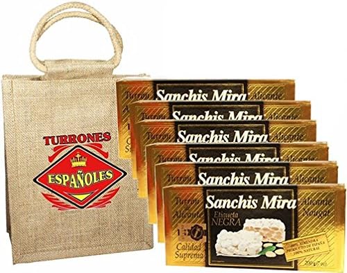 Turron Gift Bag. Sanchis Mira Black Label Alicante Turron. Pack of 6. Each 7 Oz.