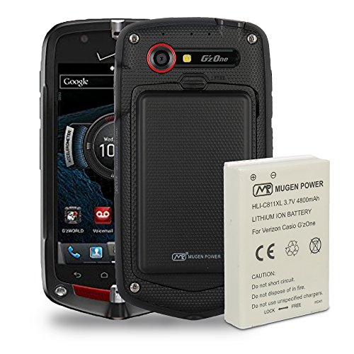 Mugen Power 4800mAh Extended Battery for Casio G'zOne c811 4G LTE waterproof edge w/ Black Door Cover Over 2.5x duration