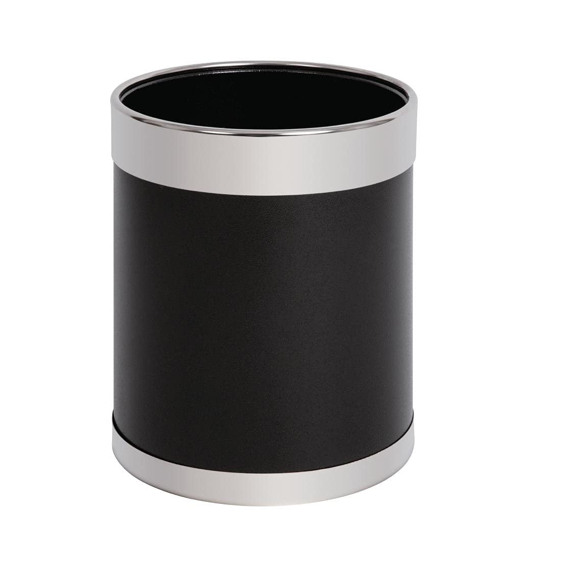 Bolero Round Trash Can - Black Waste Paper Bin with Silver Rim 10.2Ltr Y805