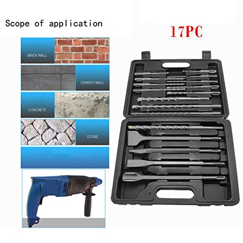 SDS Plus Drill Bits Tool - 17 Pcs Rotary Hammer Drill Bits Chisel Combination Set Used Drilling Of Common Stone, Concrete, Brick Wall And Other Materials, Fit For Bosch Hilti Plus (Silver)