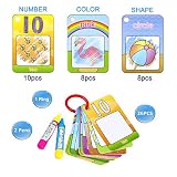 Coolplay Drawing Toddler Number Cards, Shape and Color Learning with Magic Pens, Entertainment Travel Activities Toys for Kids 26pcs Ring Word Cards
