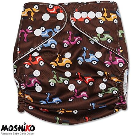 Reusable and Washable Pocket Baby Cloth Diaper Nappy by Moshiko (1 Diaper Cover + 1 FREE Insert) - All in One Size with Adjustable Snaps Fits Babies from Newborn thru Toddlers!
