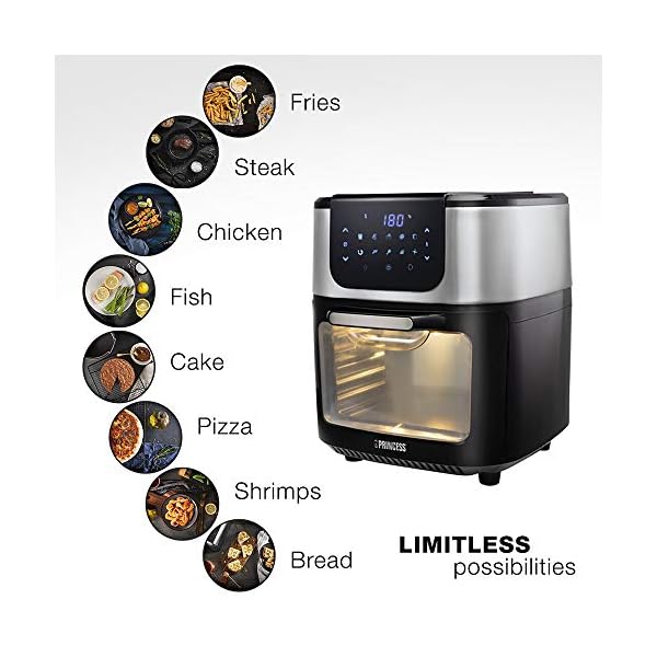Princess-Air-Fryer-Oven-182075-1700-watt-11-Litre-10-Cook-Presets-Digital-Display-Accessories-exclusive Princess Air Fryer Oven Deluxe, 11 Litre, 1800 watt, 10 Cook Presets, Rotating Basket and Rotisserie Skewer, Digital…