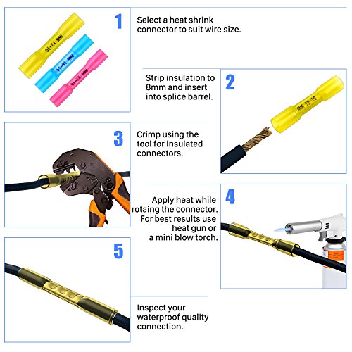 image for Haisstronica 200PCS Blue Heat Shrink Butt Connectors 16-14 Gauge-Insul