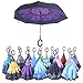 Double Layer Wind Proof,UV Proof Reverse Folding Inverted Umbrella Travel Umbrella with C Shape Handle and Carrying Bag-Purple Flower