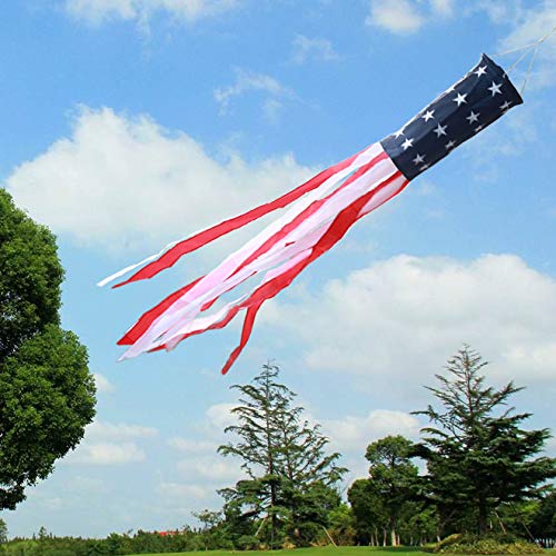 Huouo 40 Inch American US Flag Windsock - Embroidered Stars & Stripes USA Patriotic Decorations - 3.3 Feet United States Wind Socks Includes Hanging Clip