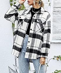 AUTOMET Womens Casual Plaid Shacket Oversized Long