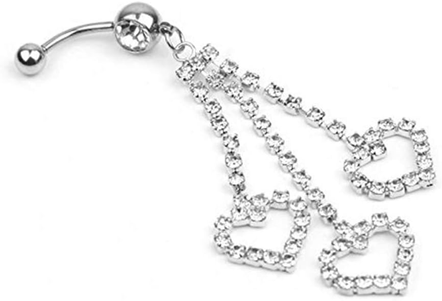 bismarckber Multi Heart Chain Dangle Belly Bars Belly Button Ring Navel Piercing Jewellery