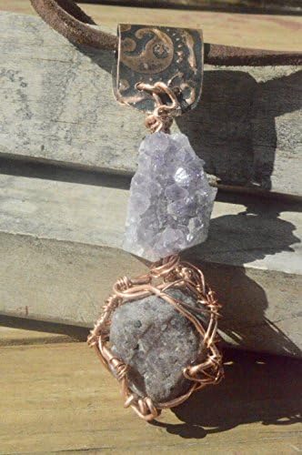 Shamanic Huge Genuine Ruby Raw Rough Amethyst Energy Pendant Pendulum Copper Orgone Wand Wiccan Wicca Statement Runway