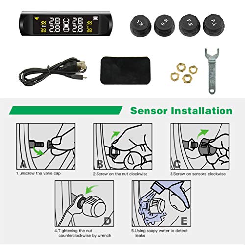 VSTM Tire Pressure Monitoring System TPMS,Solar Power Universal Wireless Car Alarm System with 4 External Sensors,6 Alarm Modes,LCD Real-time Display Pressure & Temperature Alerts Ensure Safe Driving