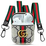 Designer Cute Leather Case for Airpods Come with 16.5in Neck Lanyard 6.3in Wristlet Strap, JANSAE Classic Luxury Protect Case Kits Accessories Compatible with Airpod Charging Case Cover 1/2
