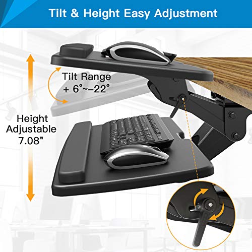 HUANUO Keyboard Tray Under Desk，360 Adjustable Ergonomic Sliding