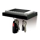 ILoveHandles Plank Floating Cell Phone Wall Mounted Wood Shelf With Magnetic Keyhook - Solid Black