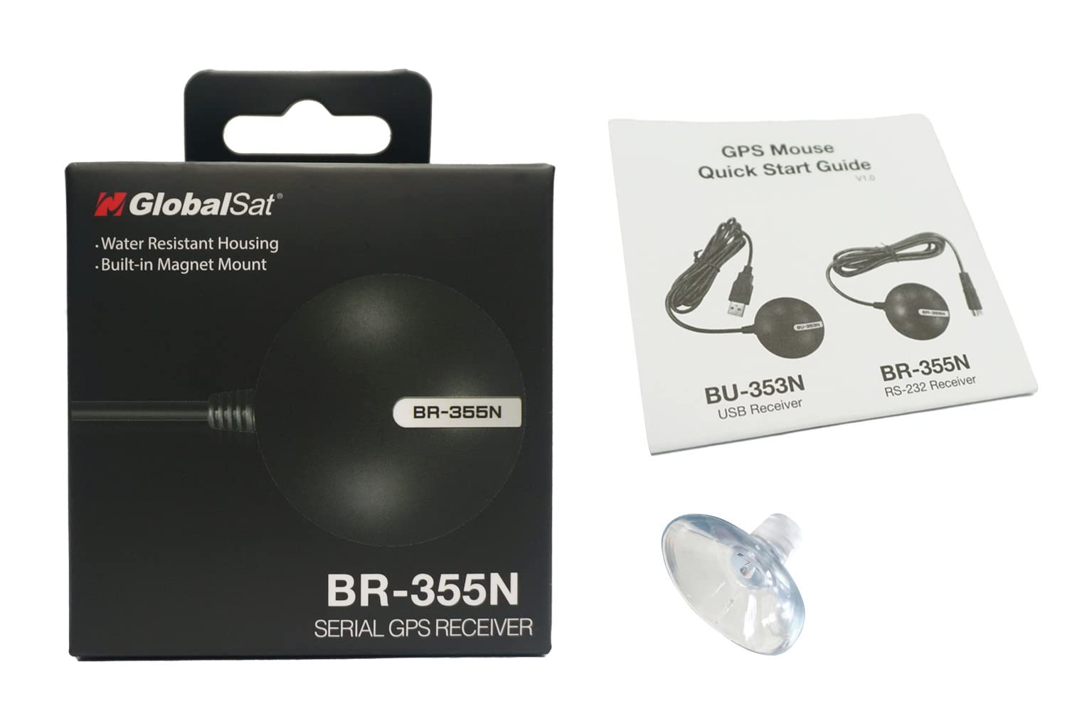 GlobalSat BR-355N Serial GPS Receiver (Black), Made in Taiwan