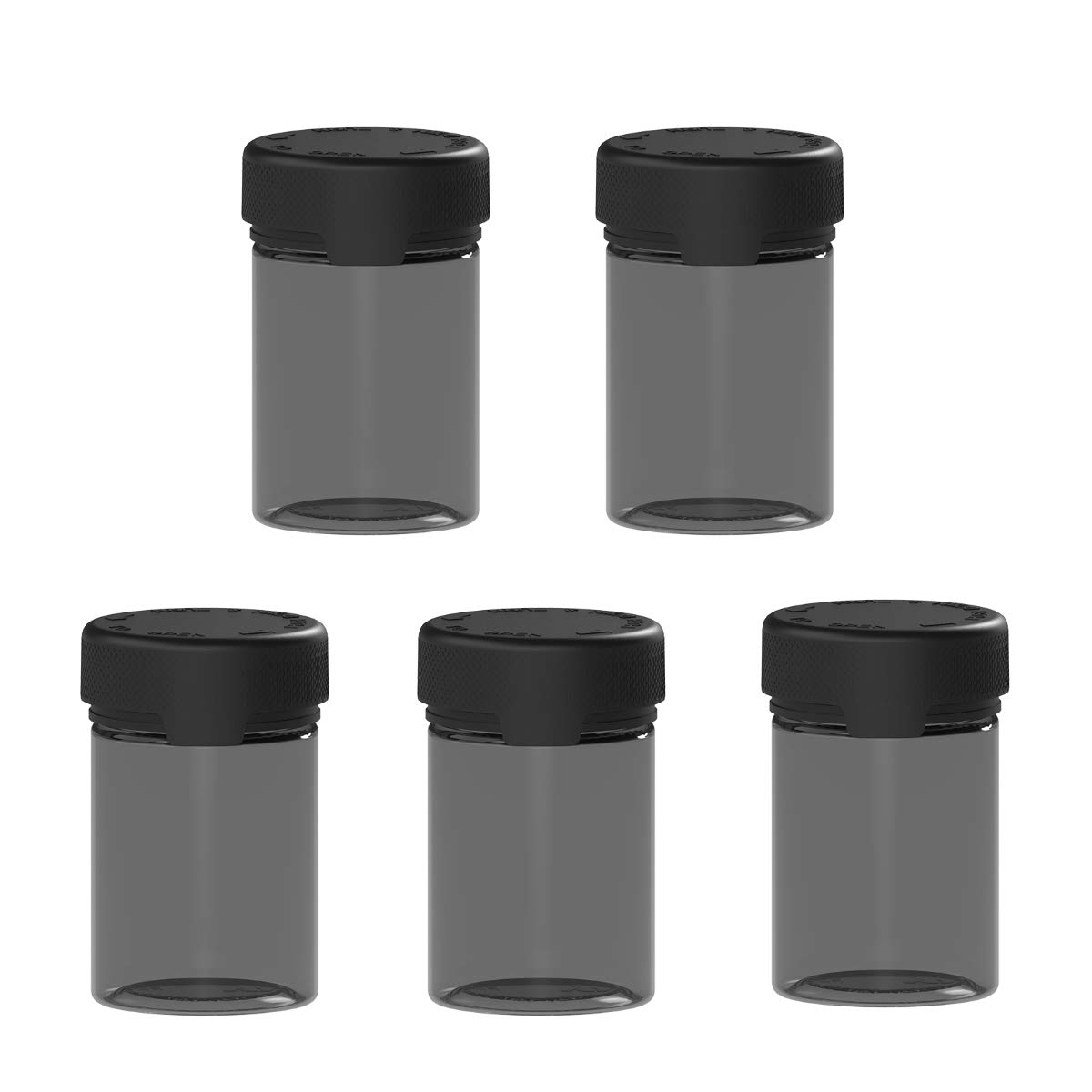 Copackr Chubby Gorilla 4oz / 120CC / 120ml Aviator PET Plastic Container for Dry goods, Powders and or Medication, With Child Resistant Caps - 5x Containers (Translucent Black Container/Black Cap)