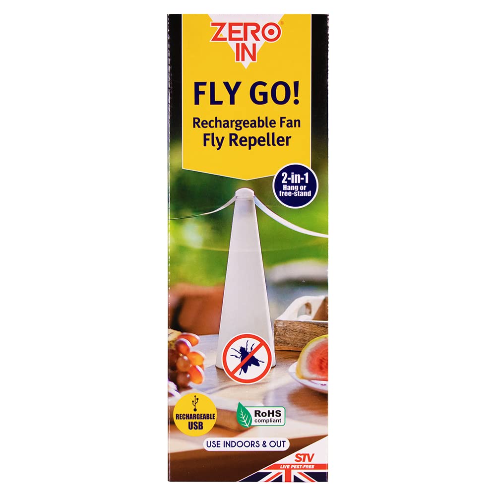Zero In Fly Go! USB Rechargeable Fly Repellent Fan Portable Fly Fan for Outdoor Eating, Barbecues and Picnics