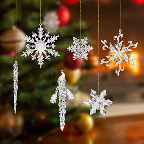 VGOODALL Christmas Snowflake Decorations, 41 PCS Icicles Ornaments Set Clear Snowflake Acrylic Christmas Ornaments for Christmas Tree Santa Outdoor Party Decoration Craft Projects