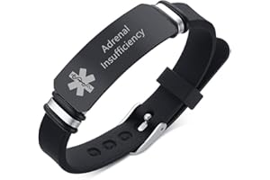 ZKXXJ Medical Alert ID Bracelets for Men Women Adrenal Insufficiency - Silicone Adjustable Wristband Sos Emergency Identification Bracelet,ICE Health Alert Allergy Awareness Jewelry