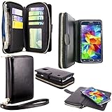 Galaxy S5 Case - Cellularvilla PU Leather flip Wallet Bag Pouch Case with Credit Card Slots Pockets & Detachable Hard Soft Back Cover For Samsung Galaxy S5 S 5 I9600 SM-G900 AT&T / T-Mobile (Black)