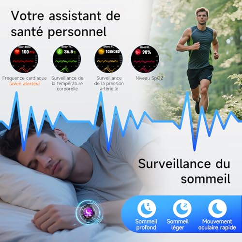 YUPENG 2026 Nouvelle Montre Connectée Homme ECG/HRV/Pressιon artérιelle/IMC/Acide Urique, 1.43" AMOLED Smartwatch avec Appels Bluetooth, 24h Analyse du Sommeil, SOS, Cardiofrequenceme, Android et iOS | Fréquence cardiaque Spo2 Sommeil Fitness Bracelet avec BMI/Fatigue/émotions pour Android iOS