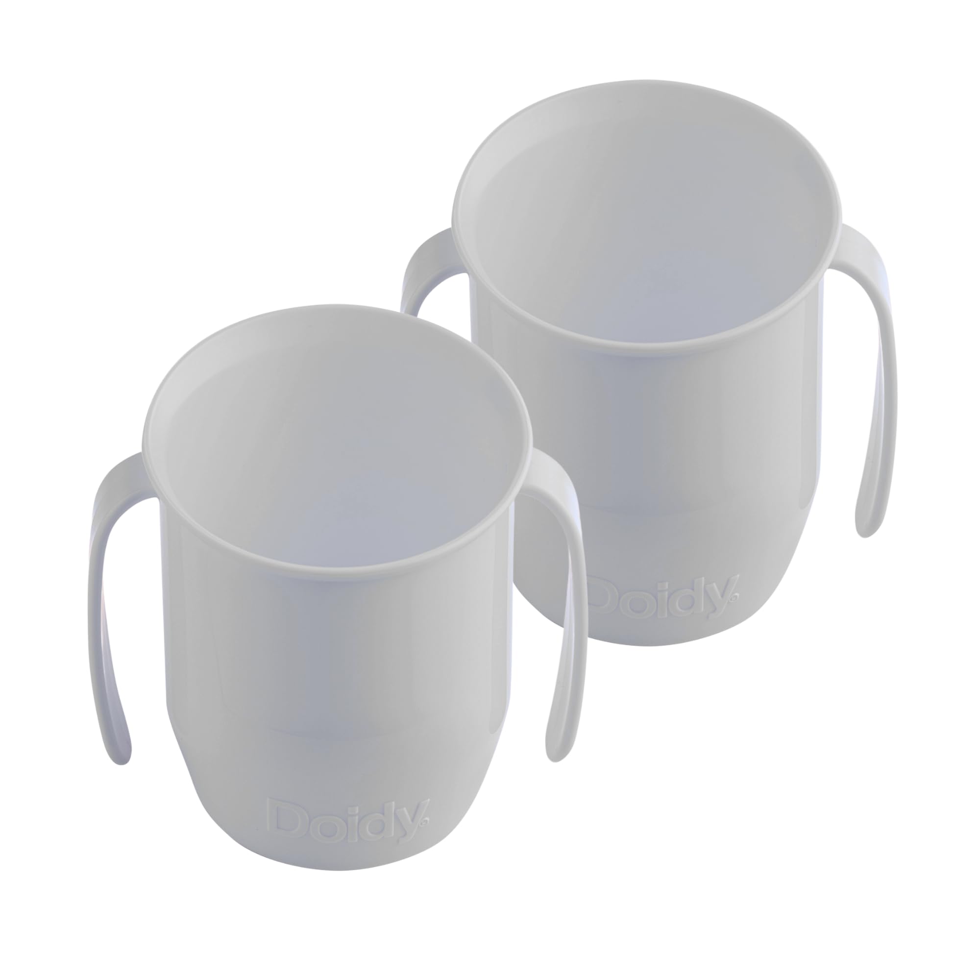 Doidy Cup, Open Cup for Training Baby 6 Months-3 Years, 200ml, Slanted Weaning Cup with Handles for Learning to Drink, BPA Free, 2 Pack (Grey)