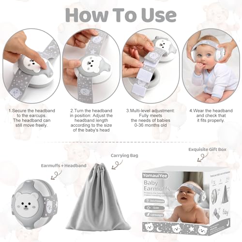 Baby Earmuffs 25dB NRR – Noise Cancelling Headphones for Babies 0-36 Months | Fontanel-Safe Adjustable Headband | Infant Ear Protection for Airplane,Fireworks,Concerts | Foldable with Storage Bag