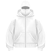 Muineobuka Men's Balaclava Hoodie Fashion Double Hooded Zip Up Long Sleeve Windproof Athletic Sweatshirt with Warm Mask