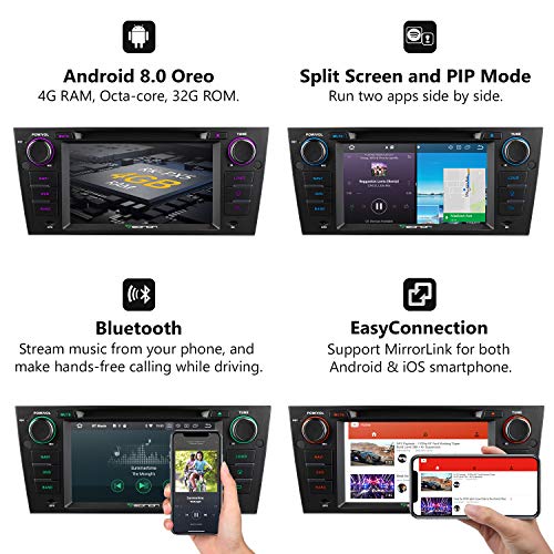 Bluetooth Car Stereo Radio Audio 7 Inch Eonon Android 8.0,4GB RAM 32GB ROM Octa-Core Applicable to BMW 3 Series 2005,2006,2007,2008,2009,2010 and 2011(E90/E91/E92/E93) Support WiFi,Fastboot-GA9165A