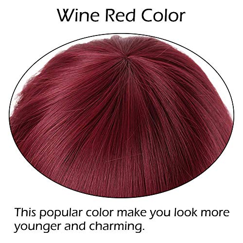 Short Bob Wig With Bangs Red Natural Wave Synthetic Wig Heat Resistant Fiber Wig Wet And Wavy 14 Inch Shoulder Wig With Bangs