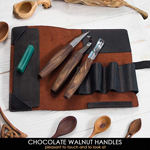 BeaverCraft Spoon Carving Tool Set S14x Carving Knife Set, Carving Tool - Wood Carving Set with Carving Knife, Hook Knife, Chisel, Chisel, Leather Strop for Sharpening, Tool Bag