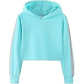 Noomelfish Girls Sparkle Long Sleeve Crop Tops Cropped Hoodies Pullover Sweatshirts (5-14 Years)