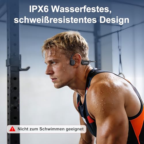 sunvito Knochenschall Kopfhörer Bluetooth 6.0, offene Bluetooth-Funkkopfhörer für Sport, wasserdichte, leichte Ohrhörer mit Ohrstöpseln für Laufsport, Fitnessstudio, Radfahren, schwarz