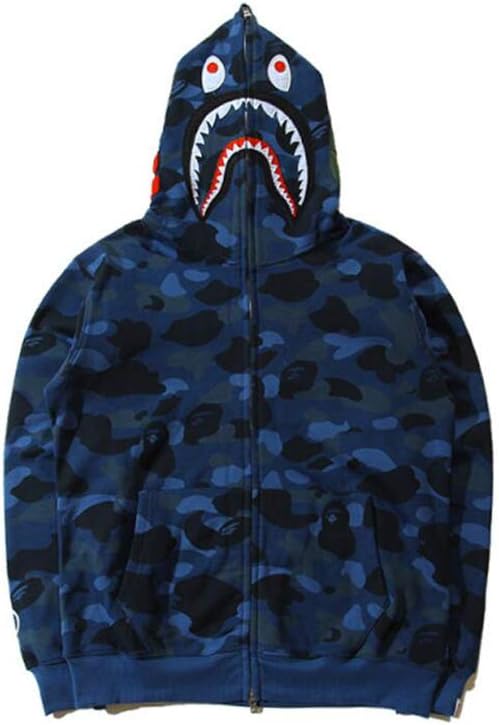 Fashion Shark Zip Hoodie Sweatshirt Men Hoodies Sweatshirt Fashion Casual Coat Outdoor Hip-Hop Funny Tops