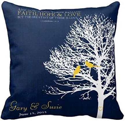 Navy And Yellow Gold Cushion Bird Tree Wedding Throw 18*18 pillow Case