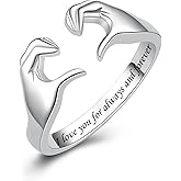 Fookduoduo Hug Rings for Women Sterling Silver Adjustable Love Ring Always with You Jewelry Rings Couples Bands Hugging Ring for Women Teen Girls