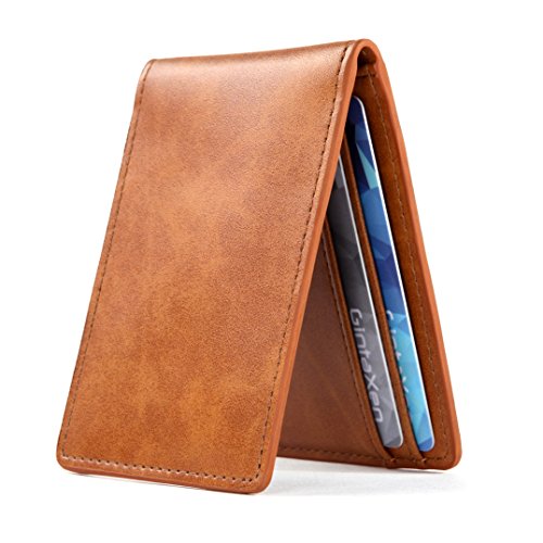 Ultra Slim Mini Size Wallet ID Window Card Case with RFID Blocking - Brown