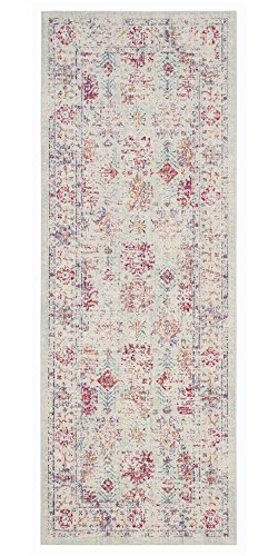 Safavieh Windsor Collection WDS309D Ivory and Fuchsia Vintage Distressed Bohemian Runner (3' x 8')