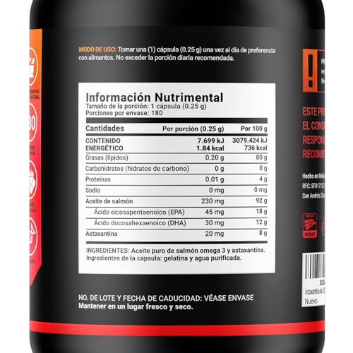 B Life Astaxantina | 180 Cápsulas | 250 mg por porción | Adicionado con Aceite Puro de Salmón Omega 3 | Ingredientes naturales | Astaxanthin Blend.