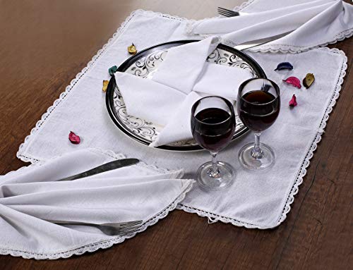 Ramanta Home 12-Pack Dinner Napkins 18x18 with Decorative Lace - 100% Cotton Soft Durable Hotel Quality & Luxury - Ideal for Grand Events & Everyday Use - White