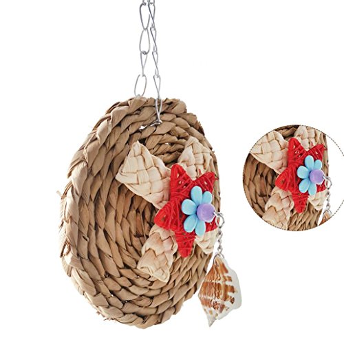Afco Corn Weaving Shell Dangle Pet Parrot Bird Cage Hanging Decor Round Chew Toy Brain Game Training Tool size 15cm x 24cm