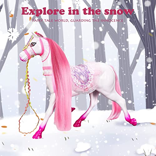 Yellow River Pink Horse and Doll Set, 9inch Horse Toy, Wearing Fashion