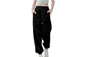 Teen Girls Preppy Sweatpants High Waisted Cinch Bottom Joggers Casual Baggy Sweat Pants Athletic Lounge with Pockets