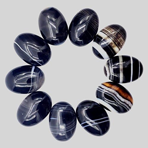 Wholesale 25mm Oval Cabochon CAB Flatback semi-Precious Gemstone 5pcs (Black Stripe Agate)
