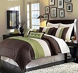 Legacy Decor 8pcs Modern Brown Sage Beige Comforter Set Bed in Bag - King Size Bedding
